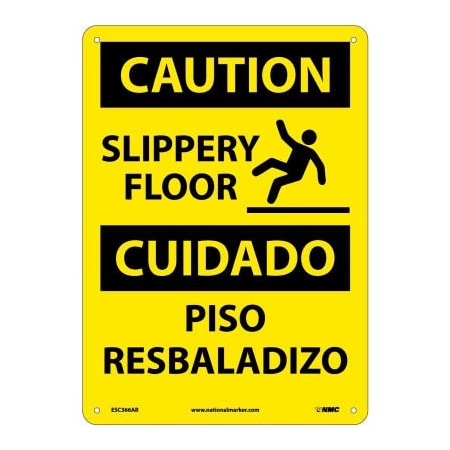 National Marker Co Bilingual Aluminum Sign - Caution Slippery Floor ESC366AB